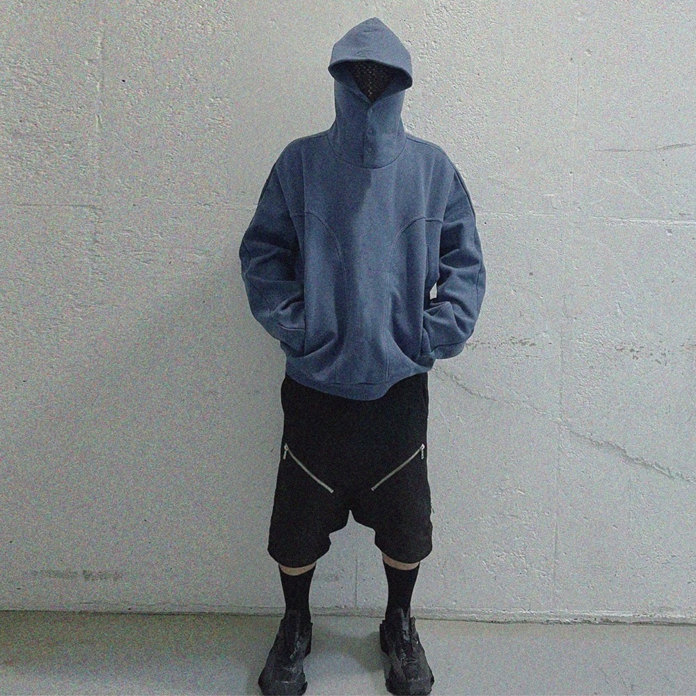 Grailz Geometry Men’s Blue Hooded Button Up Sweatshirt w Pockets. Size M